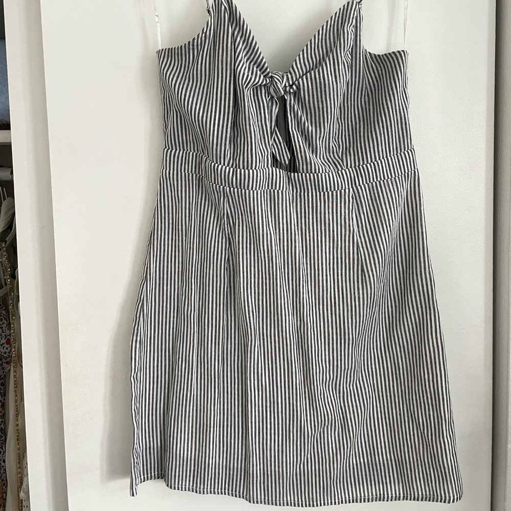 Striped front tie mini dress